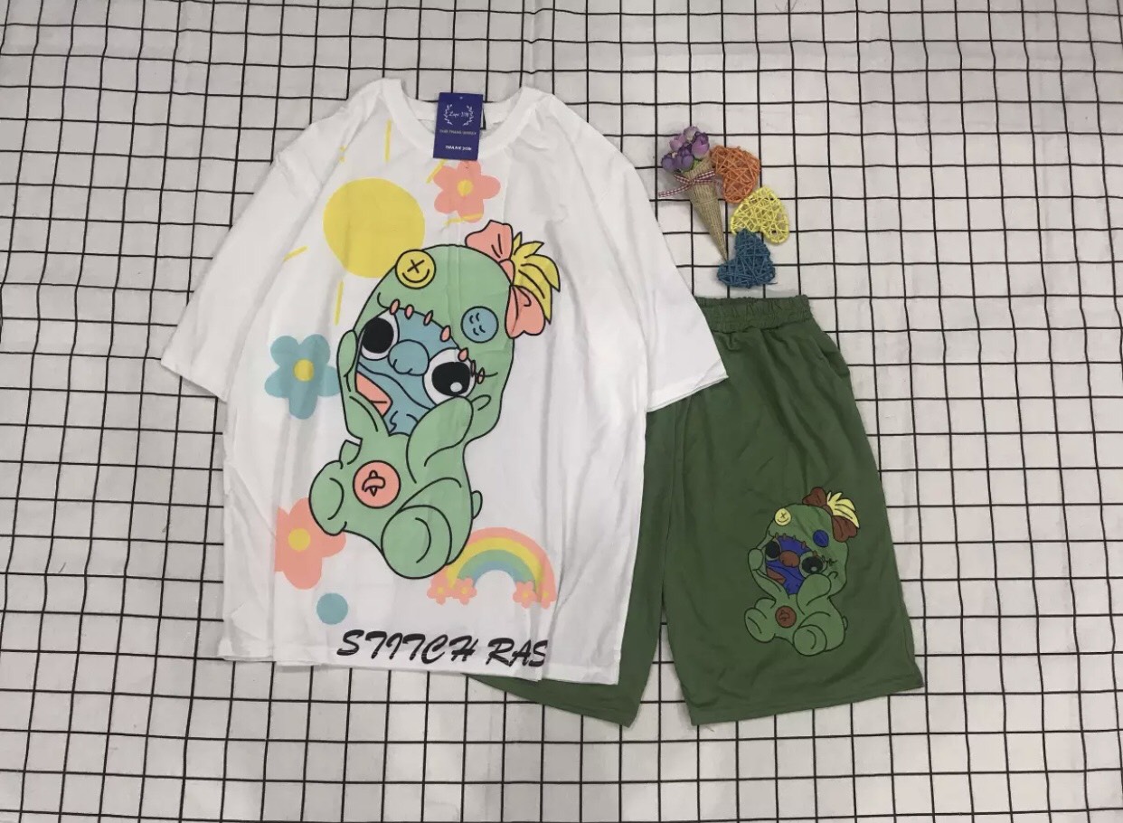 Đồ bộ đùi coton tisich ras màu xanh siêu dễ thương, đồ bộ unisex, đồ bộ đẹp, đồ bộ hot trend, đồ bộ hoạt hình dễ thương ttslb0035