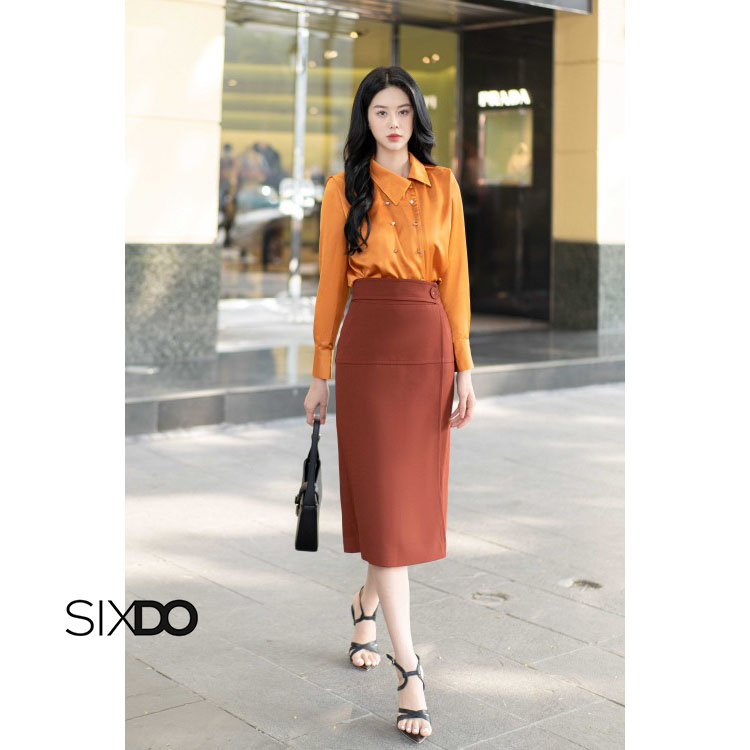 Áo sơ mi lụa nữ dài tay SIXDO (Ochre Long Sleeves Silk Shirt)