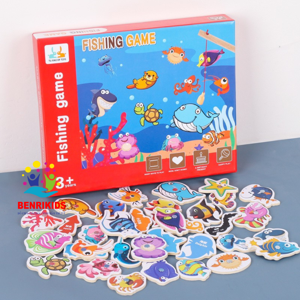 Fishing toy set combination magnet game jigsaw puzzle number for baby playing Medium Medium learning, đồ child toy fun