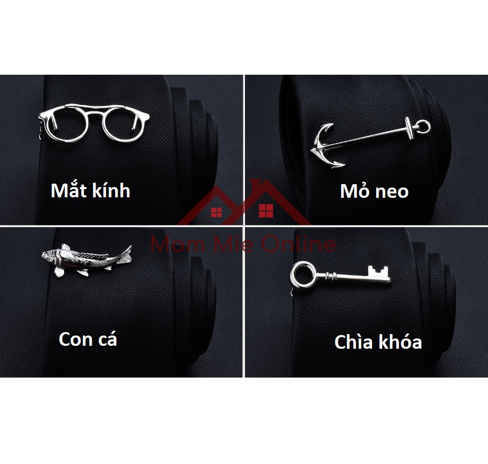 [HCM]Kẹp cà vạt mẫu hình độc đáo màu bạc, kẹp cà vạt hình mắt kính, cây kéo, mỏ neo, lông vũ - RK03