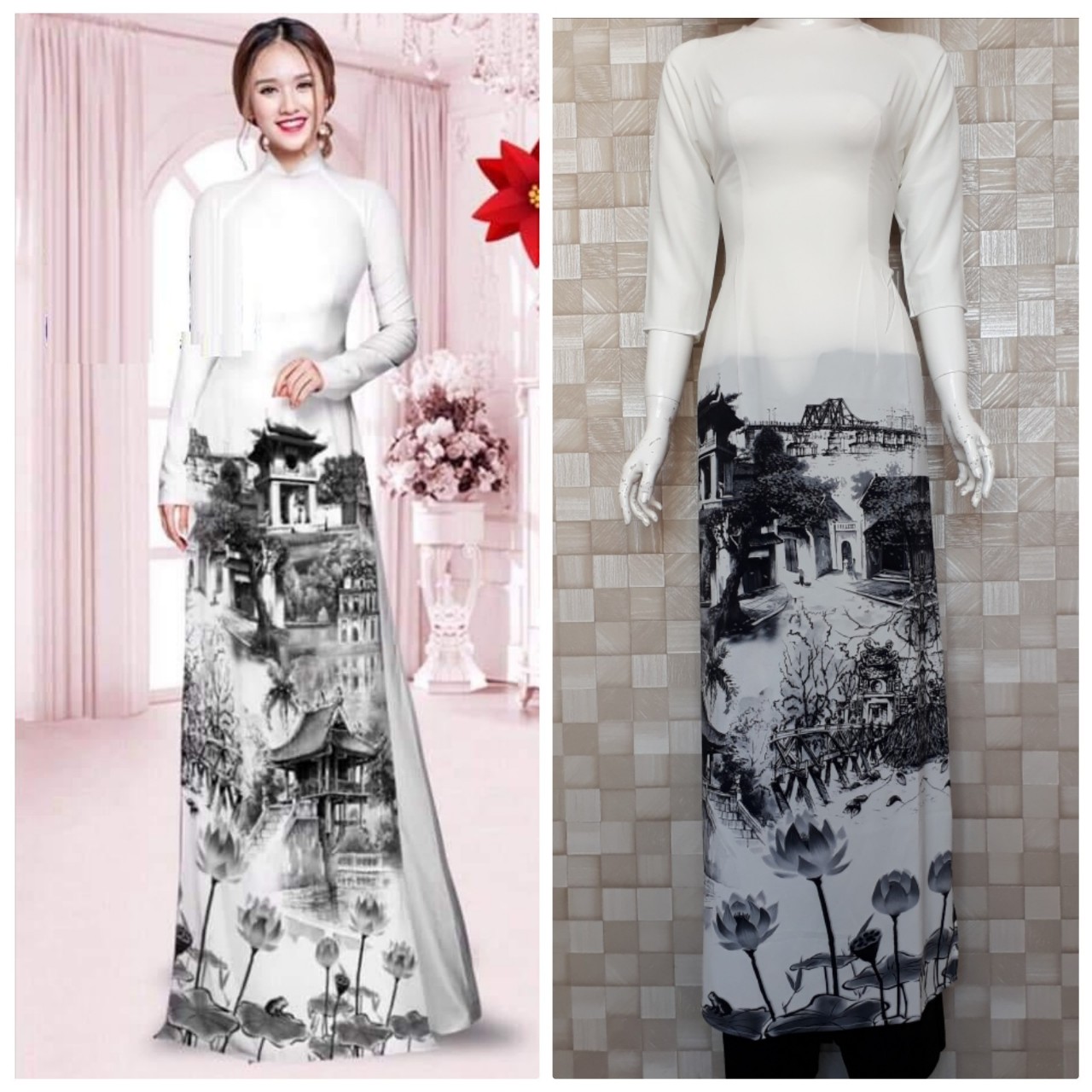 Set Áo Dài Cách Tân Hoa Nổi Thêu 3D Dáng Dài Có Size To NGOCTRANSHOP - NT2098