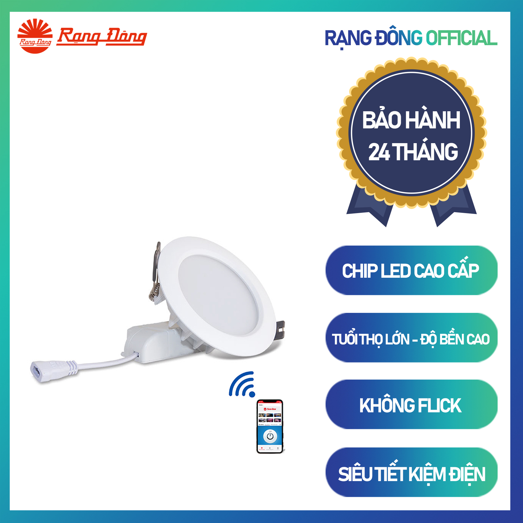 Đèn LED âm trần Downlight smart wifi AT16L 110/9W.WF Chính hãng Rạng Đông Siêu tiết kiệm điện Dễ dàng lắp đặt, ánh sáng đẹp Giải pháp cho smart house