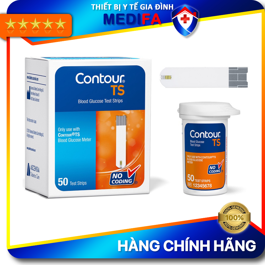 Hộp 50 Que Thử Đường Huyết CONTOUR TS Công Nghệ Cảm Ứng Điện Cức, Không Cần Chip Code
