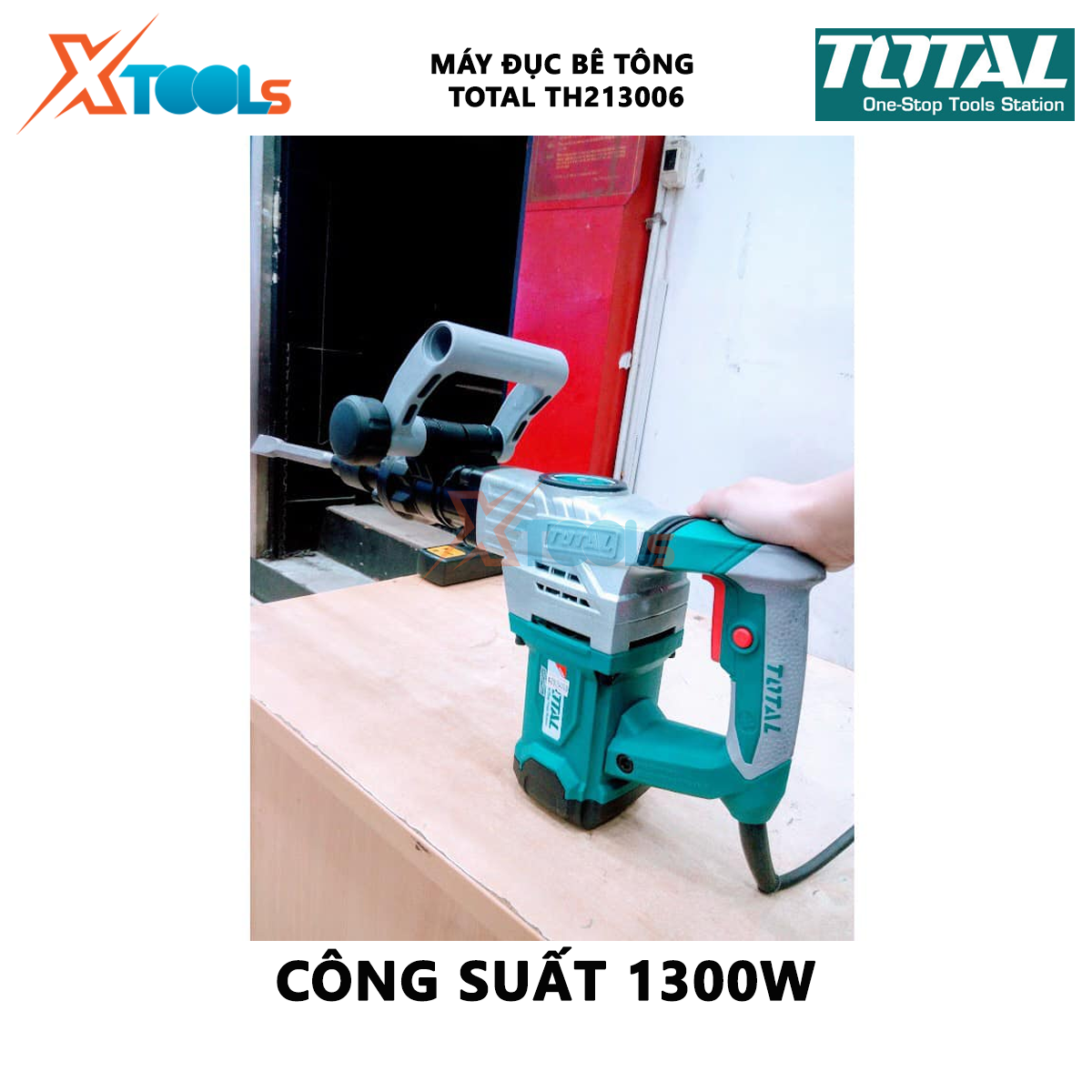 Máy đục bê tông TOTAL TH213006 | máy khoan đục công suất 1300W, tốc độ đập 3800 bpm, lực đập 20J vặn vít, đục tường, khoan bê tông