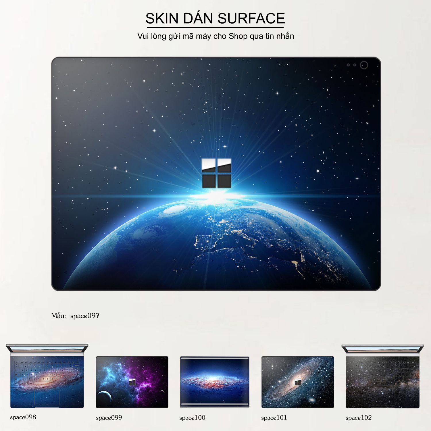 Decal Skin dán Surface Pro / Laptop / Go / Book mẫu không gian (inbox mã máy cho shop)