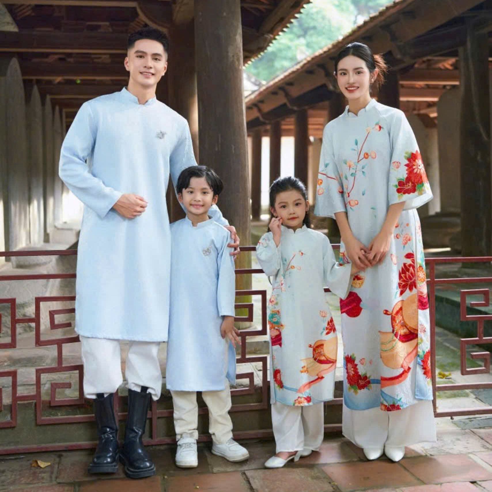 Áo Dài Tết Truyền Thống Cao Cấp [H&H] Áo Dài Gia Đình Cách Tân May Sẵn An Viên Họa TIết In 3D Sắc Nét Vải Gấm Cao Cấp Mịn Màng Mềm Mại Với Da