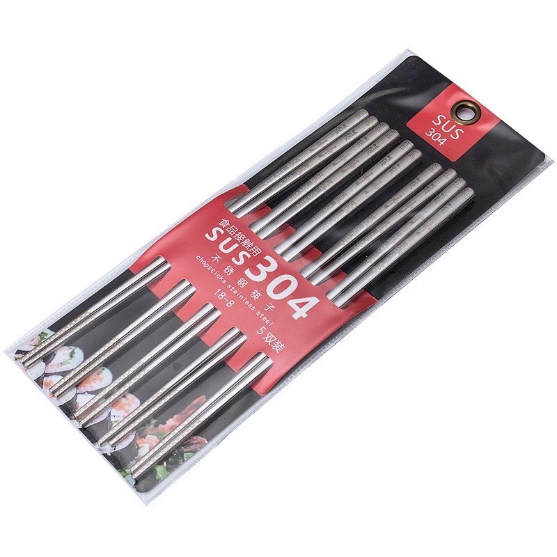 Bộ 5 đôi đũa inox Chống Trượt 304 Hàn Quốc ( cao cấp)