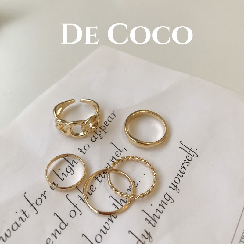 Set nhẫn nữ 5 chiếc basic màu vàng Gold De Coco decoco.accessories