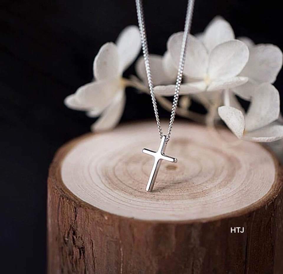 Female silver one side cross woman small-silver jewelry and boys genuine stand commitment silver standard, quality don't worry black dull