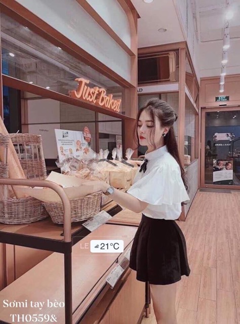 Áo sơ mi tay bèo cổ nơ dễ thương