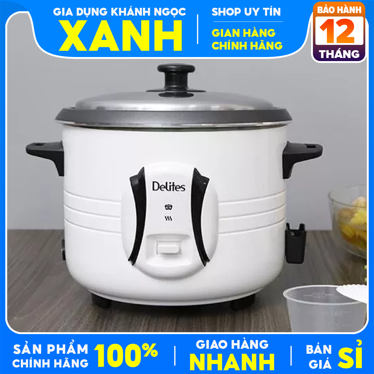 Electric rice cooker Delites 1.5 liter NCR1502-tr new display 98-99% genuine, use 2-3 people food, pot heart anti-adhesive, cooking technology 1d-bảo warranty 12 months