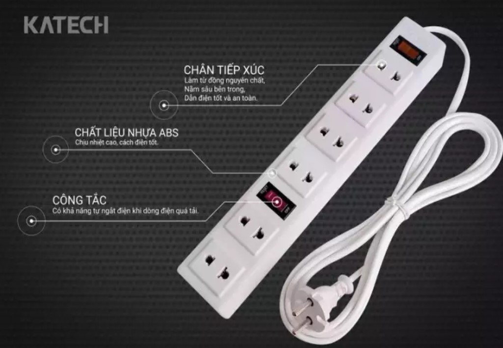 Ổ ĐIỆN 6 Ổ CẮM - 2 CÔNG TẮC DÂY 3M