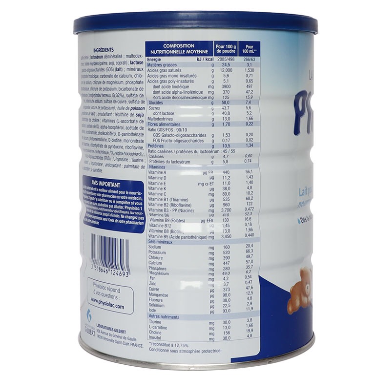 [Mẫu mới] Sữa Physiolac số 1 900g (date mới)