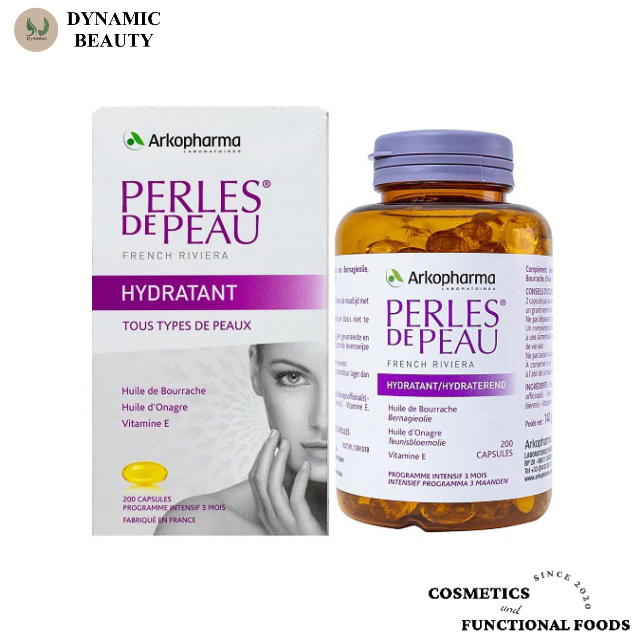 HCMViên uống collagen đẹp da Arkopharma perles de peau hydraterend 200 viên
