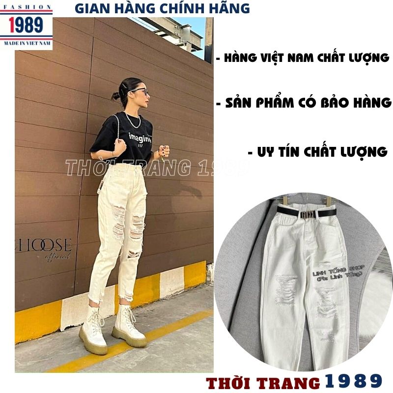 Quần jean nữ lưng cao , bò nữ rách nhiều 2 mầu ,quần bagy bò ống côn , quần jeans khỏe khoắn cá tính mặc tôn dáng trẻ chung năng động -THỜI TRANG 1989