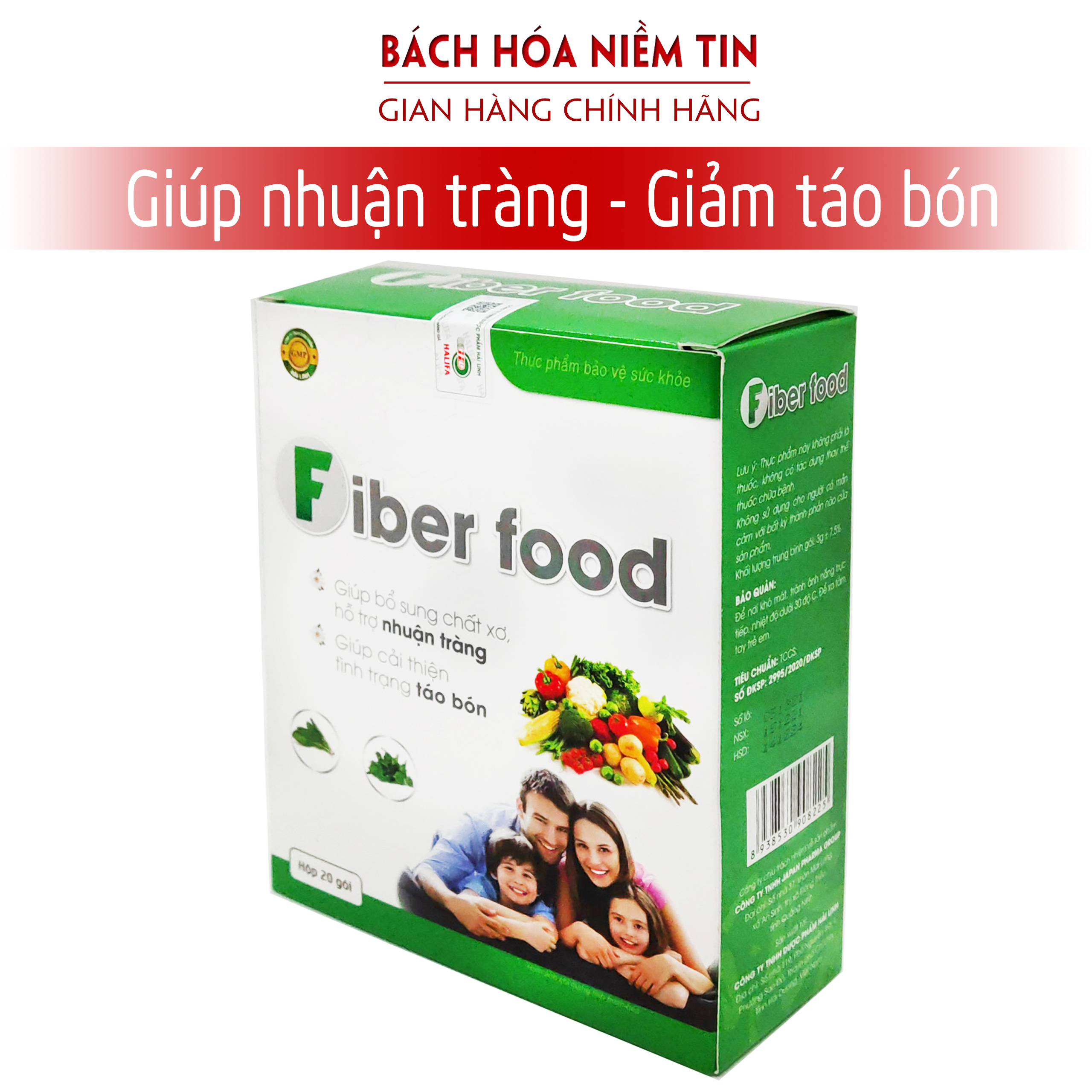 Cốm bổ sung chất xơ Fiber Food - thành phần thảo dược, rau bina, giấp cá - giúp giảm táo bón, nhuận tràng hiệu quả an toàn - Hộp 20 gói