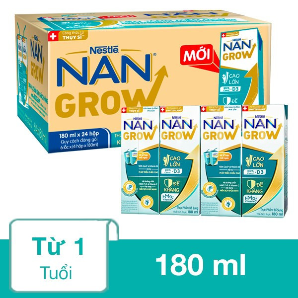 Combo 6 Lốc sữa pha sẵn Nestlé Nan Grow 180ml (24 hộp)