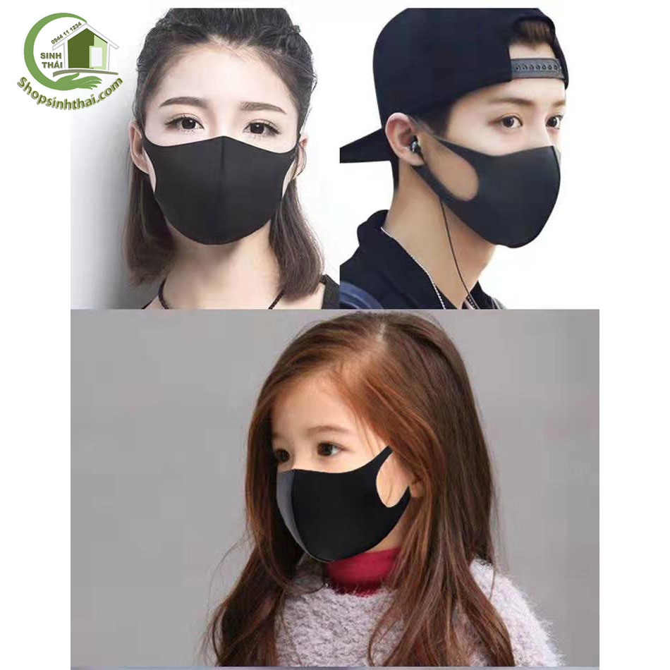 [HCM]Khẩu trang màu đen 3D- vải Poly 2 da co giãn 4 chiều loại dày