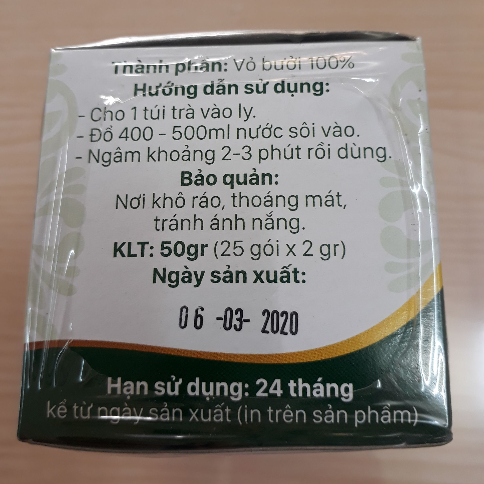 trà vỏ bưởi túi lọc Mekong 50gr