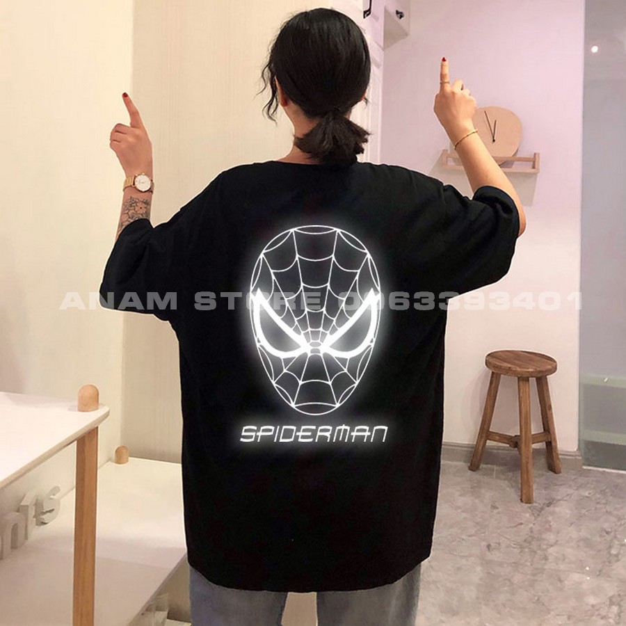 Áo thun phản quang tay lỡ Nam Nữ Spiderman