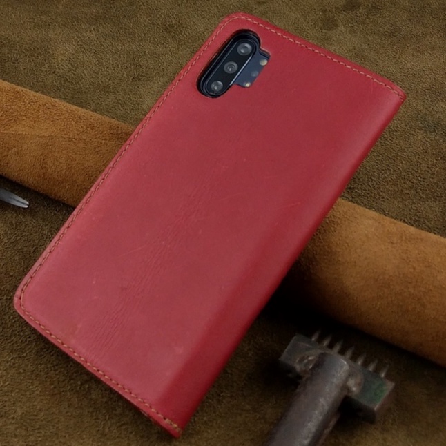 Bao Da Samsung Note 10 Plus Handmade Cổ Điển Da Bò Thật