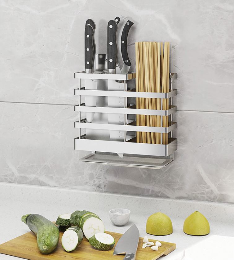 Kệ cài dao Inox 304 - giá cài dao kéo kết hợp ống đũa -Nanichino