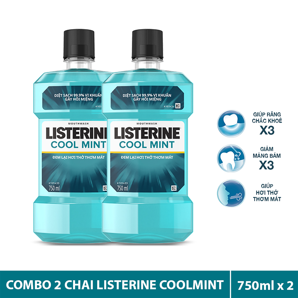 Bộ đôi nước súc miệng Listerine Cool Mint (Chai 750ml)
