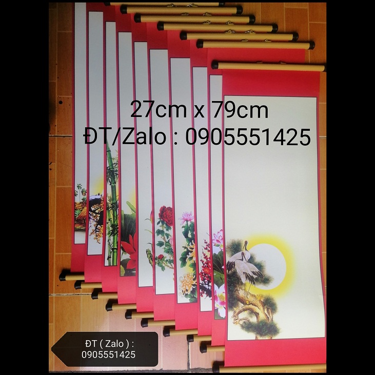 Bộ 10 giấy nẹp viết thư pháp kèm nẹp treo cỡ 27cm x 79cm. Giấy viết thư pháp. Quà tết