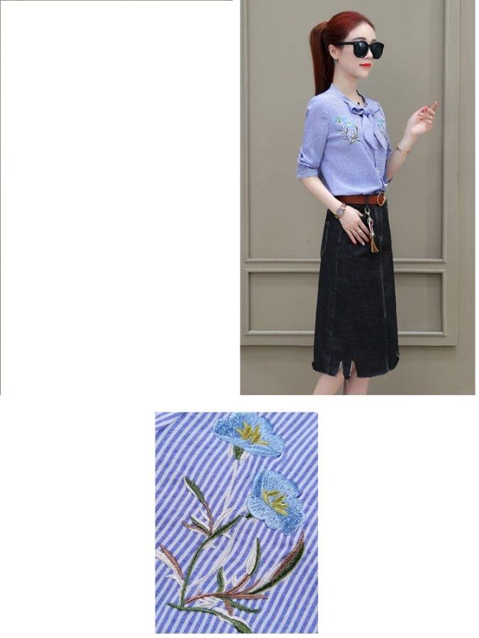 [4.4 Hoàn tiền 15%][HCM]Áo sơ mi sọc nhí thêu hoa- MS0113A
