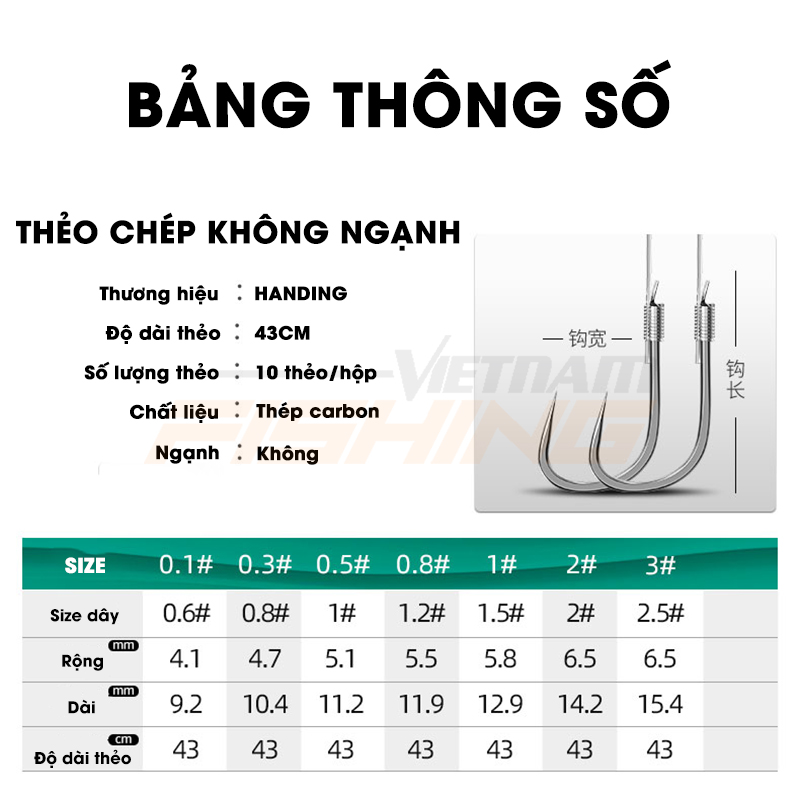 [Chính hãng] [Có sẵn] 10 bộ thẻo Handing làm sẵn, thép carbon loại không ngạnh phù hợp câu cá Chép.