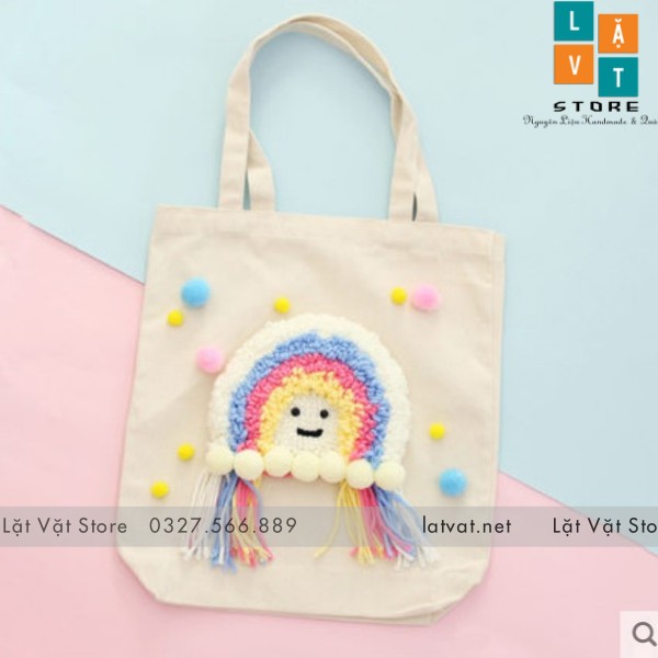 [HCM]Bộ Thêu Len Xù Trang Trí Decor Bảy Sắc Cầu Vồng - Punch Needle - Có Video hướng dẫn cơ bản