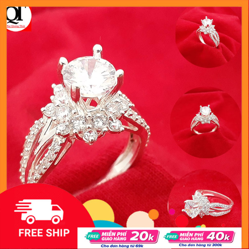Nhẫn nữ Bạc Quang Thản, nhẫn bạc nữ ổ kết gắn đá kim cương nhân tạo 6ly chất liệu bạc thật không xi mạ có thể chỉnh size tay yêu cầu, phong cách trẻ trung thích hợp đeo tại các buối dạ tiệc, sinh nhật, làm quà tặng – QTNU56