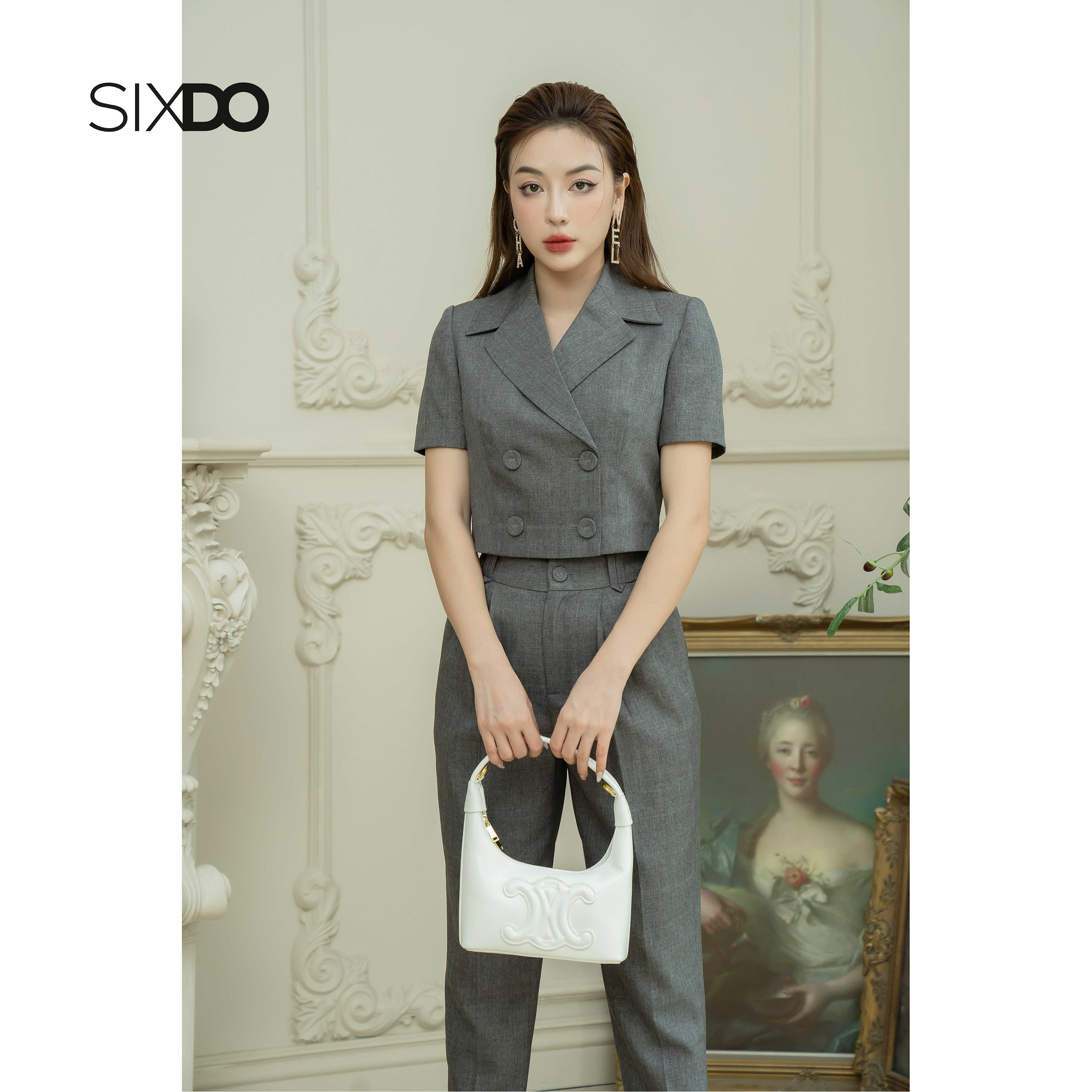 Áo vest nữ dáng lửng cộc tay SIXDO (Gray Brown Cropped Raw Vest)