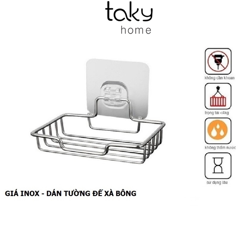 Giá Inox Để Xà Bông Dán Tường Phòng Tắm, Sản Phẩm Tiện Dụng Trong Phòng Tắm, Giúp Xà Bông Nhanh Khô Ráo, Kệ Inox 304 Sáng Bóng, Không Cần Khoan Đục Sử Dụng Miếng Dán 3M Siêu Chắc Chắn,  Taky Home 4039