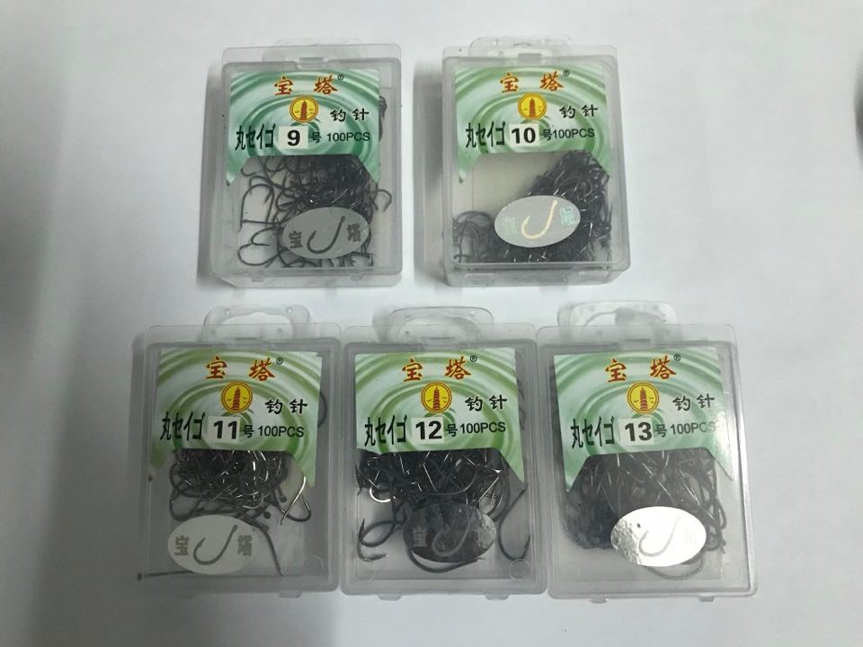 Lưỡi câu cá - Bộ 5 hộp lưỡi câu đơn khuy tròn size 10, 11, 12, 13, 14