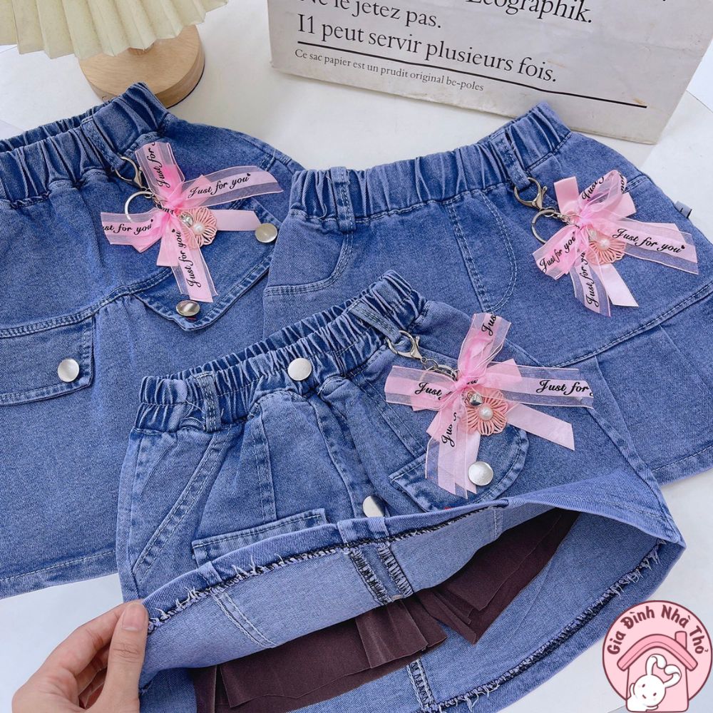 (12-30kg) Chân váy đầm jean bò cho bé gái