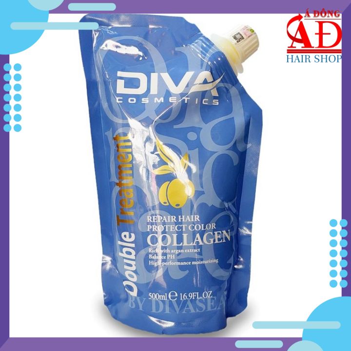 [+Tặng mũ trùm] Dầu hấp ủ tóc siêu mượt, phục hồi tóc hư tổn Collagen DIVA Cosmetics Double Treatment 500ml