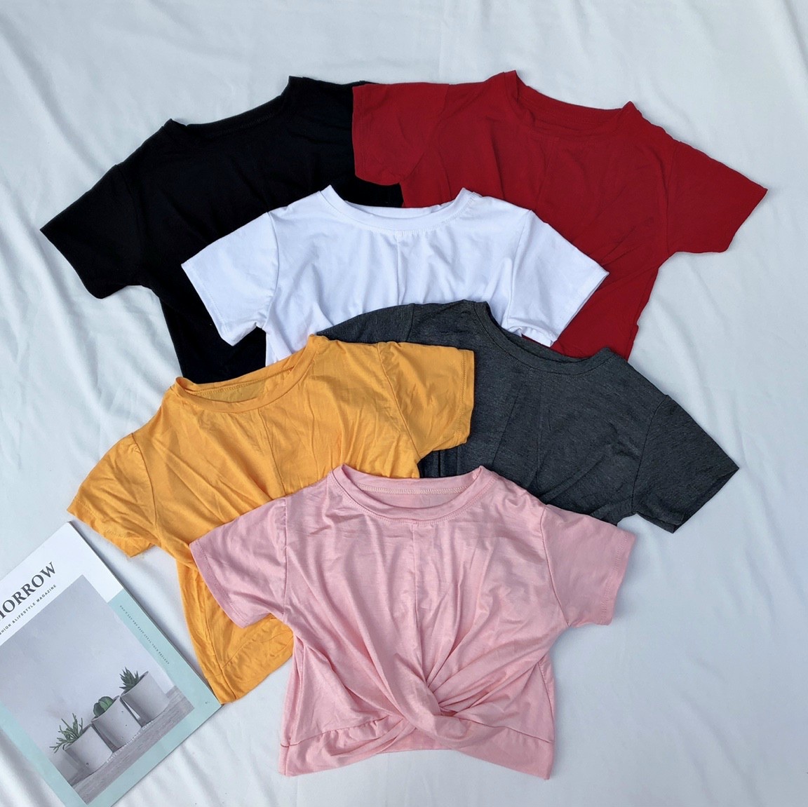 Áo Croptop nữ kiểu chéo eo cổ tròn trẻ trung