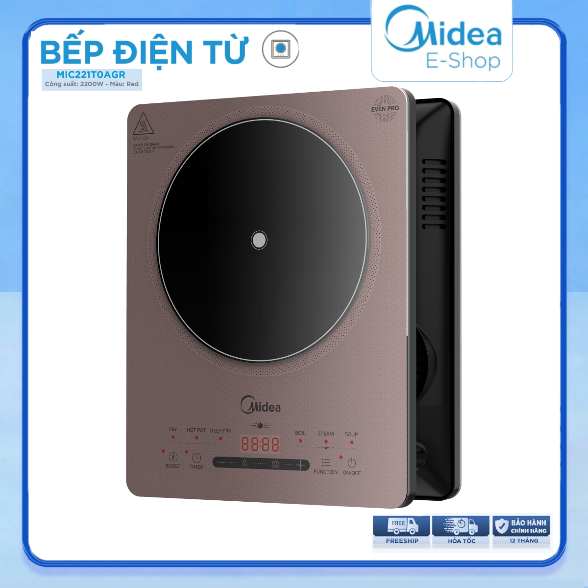 Bếp Từ Đơn Midea MIC221T (Bếp Điện Từ Công suất 2200W, Có Chức Năng Sôi Liu Riu)