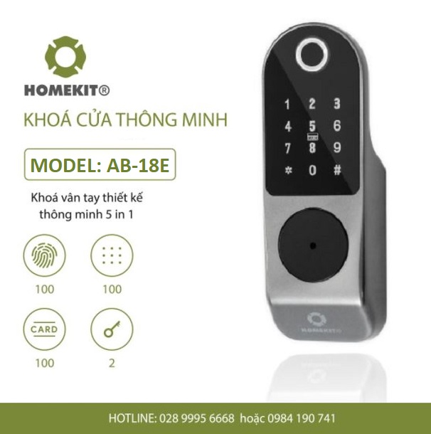 Khóa cửa cổng vân tay điện tử thông minh chấm công homekit ab-18e 5 chức năng, kết nối app điện thoại tt lock