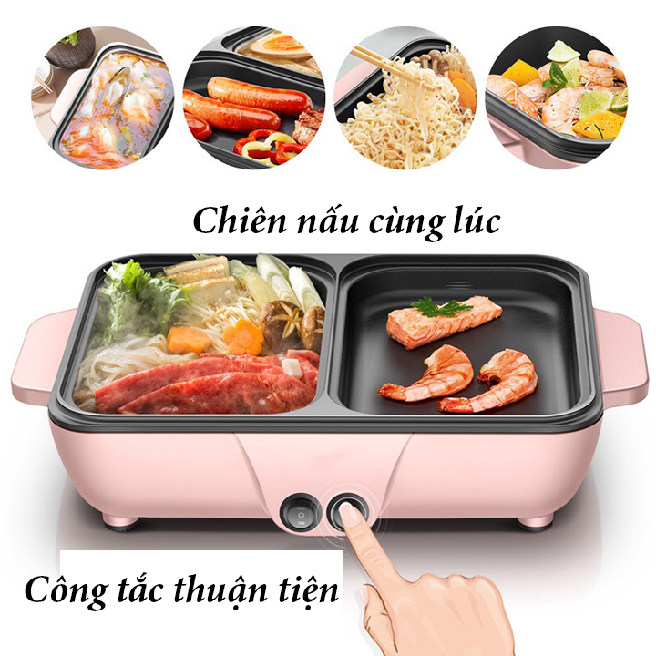 [GIẢM GIÁ SỐC]  CBếp lẩu nướng đa năng 2in1, bếp điện lẩu nướng không khói 2in1, bếp lẩu nướng gia đình mini
