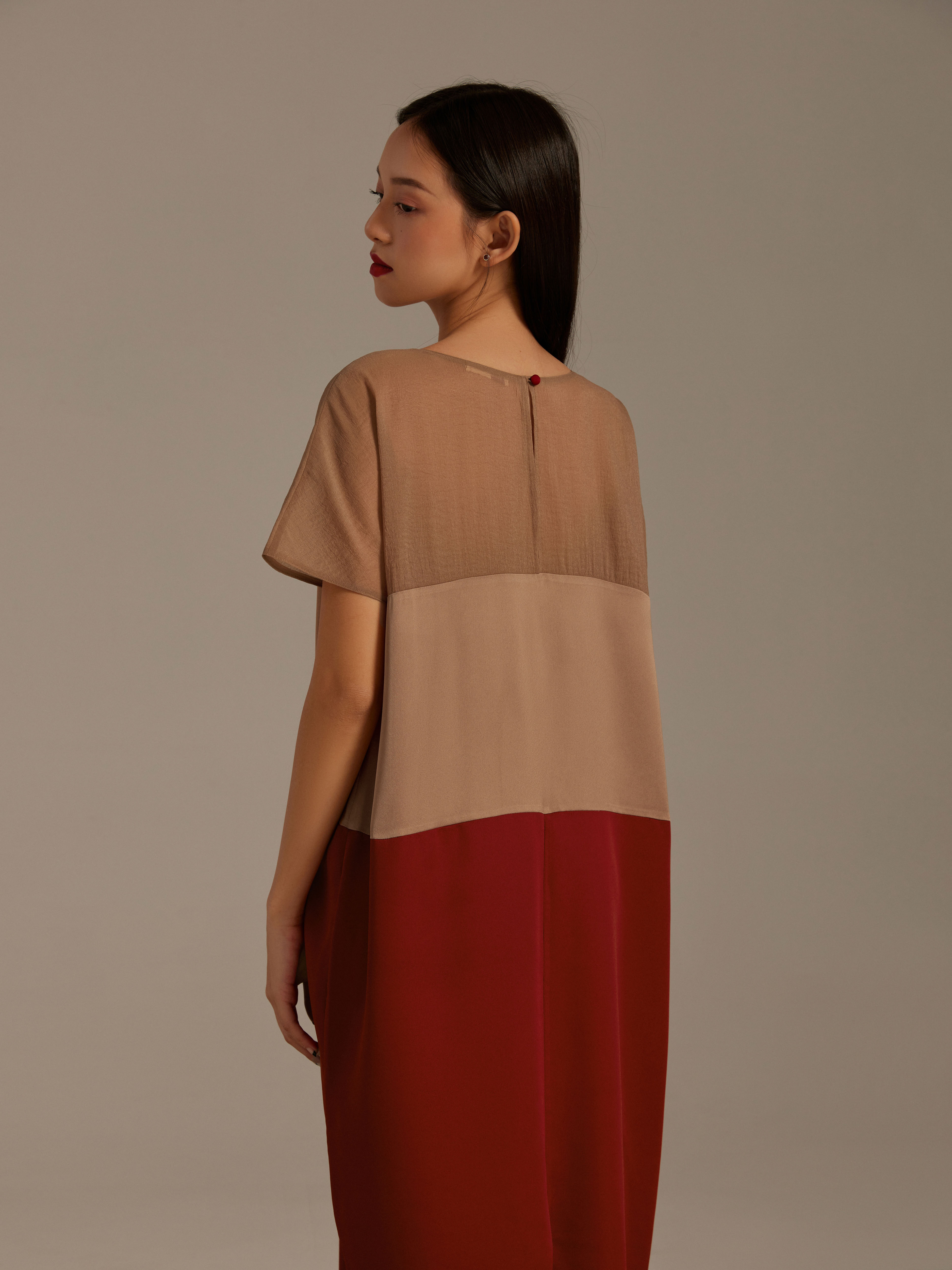 Đầm lụa phối ba màu Mauve Indochine dress