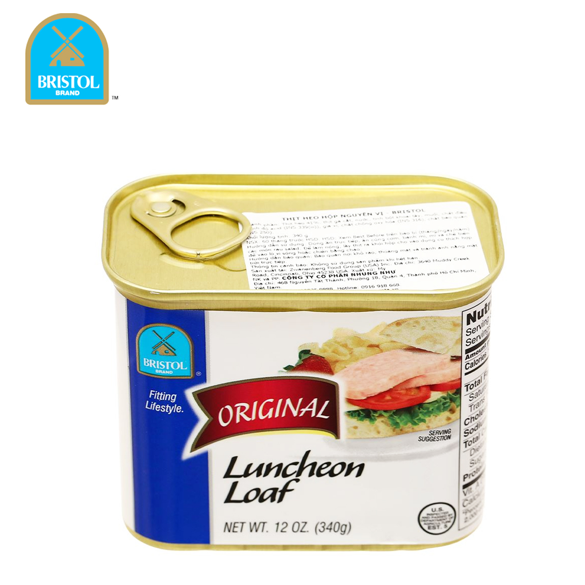 Thịt heo hộp original luncheon loaf bristol 340 gram