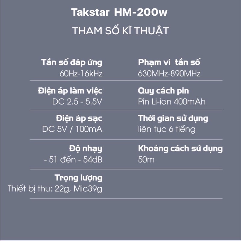 Micro trợ giảng không dây Takstar HM-200W kèm đầu thu
