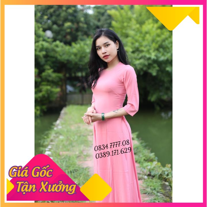 Áo Dài Lụa Nhật Trơn Cổ Cao 2,5 Phân