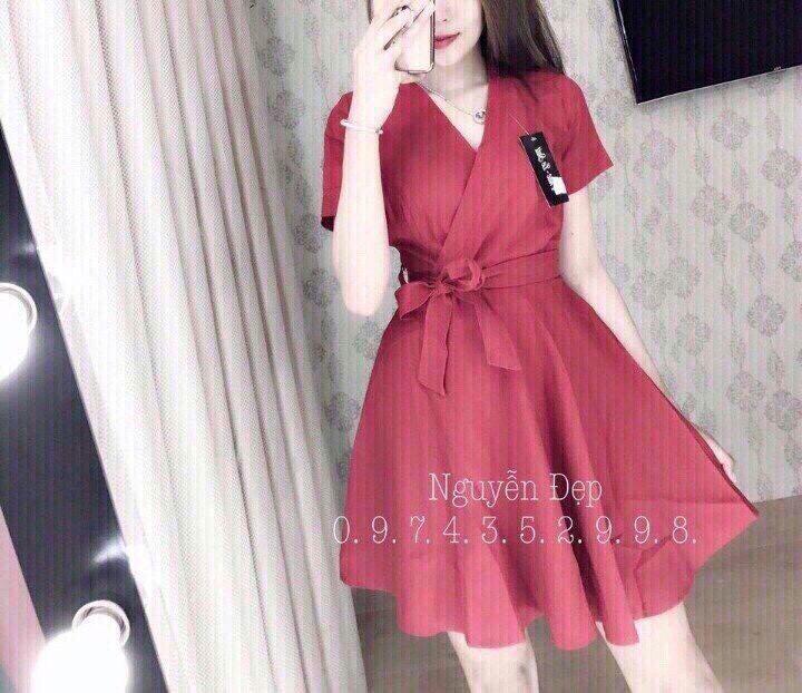 Đầm váy ngắn cột dây eo dễ thương . HL