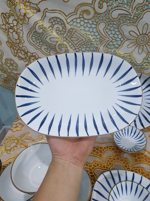 Bộ Bát Đĩa Bát Tràng 14 món hoa văn 606