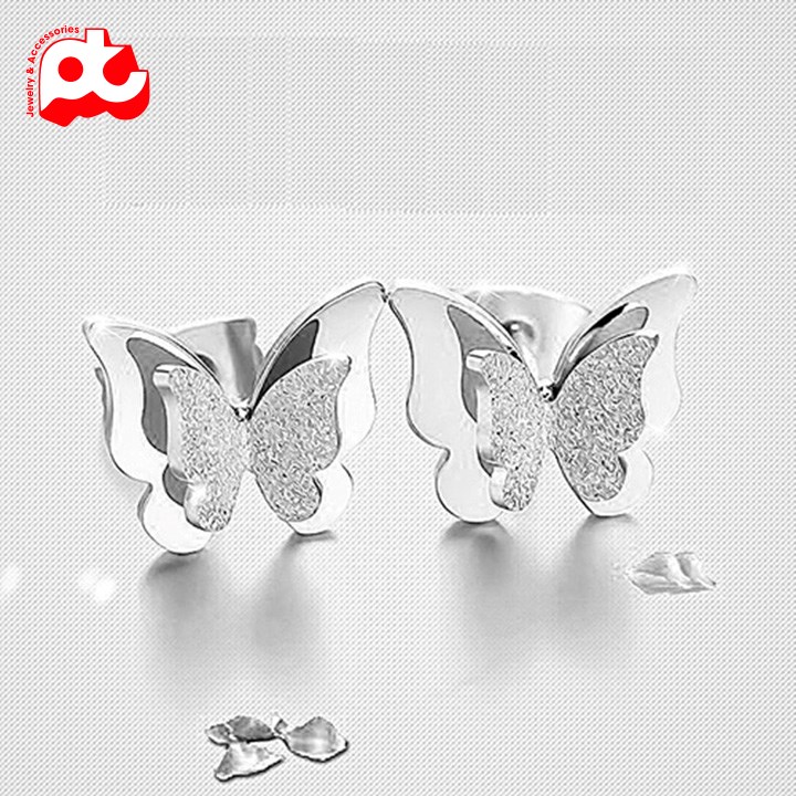 Bông tai titan nữ con bướm phun cát nhiều màu sang trọng xinh xắn đầy quyến rũ trangsucpt thép không gỉ cao cấp PTBTTNU1