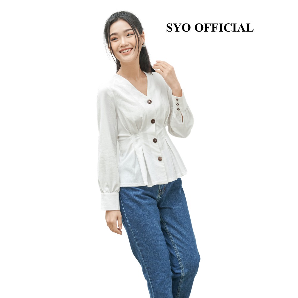 Áo Sơ Mi Xếp Ly Eo Tay Bồng, Măng Sét To A2002-21
