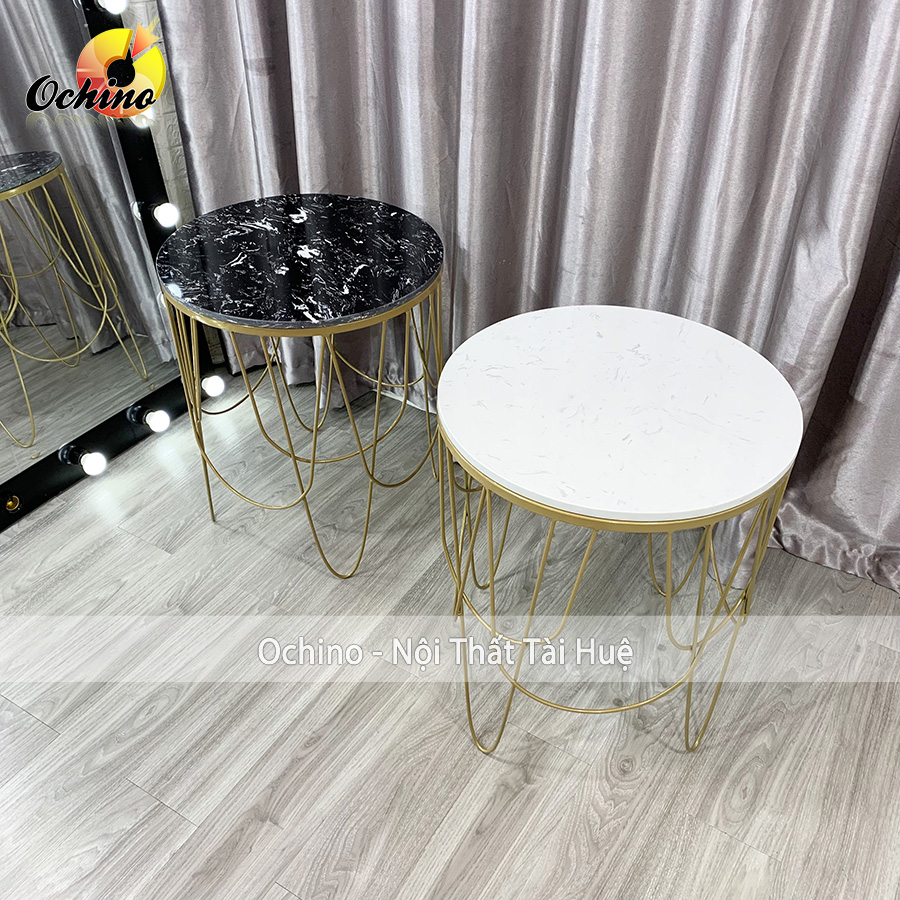 (FREESHIP) Bàn Trà Tròn Sofa Mặt Đá Sang Chảnh Mẫu Mới ( Sẵn 2 Mầu Đen Và Trắng)